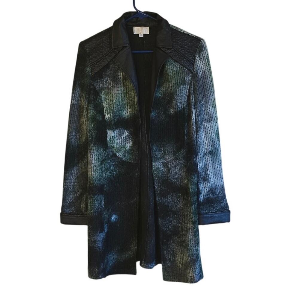 Alberto Makali knit water collar faux leather long line cardigan size medium